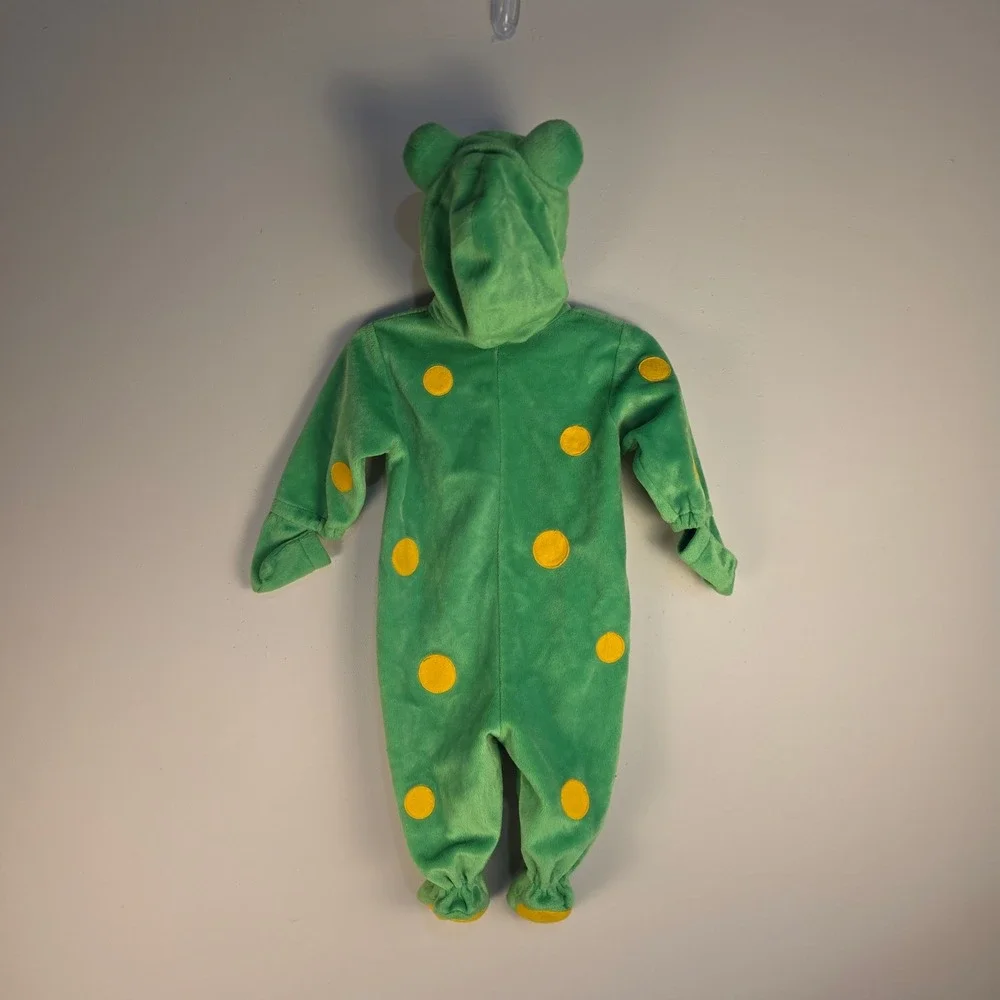 First Moments Frog Costume Baby 6/9M Green Yellow Spotted Plush Hooded Zip Up